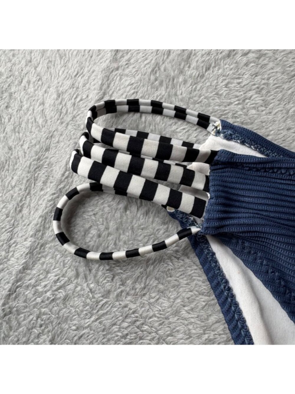 Cupshe Bikini Bottom Large Swimsuit Blue Black White Straps #910 - Picture 3 of 6